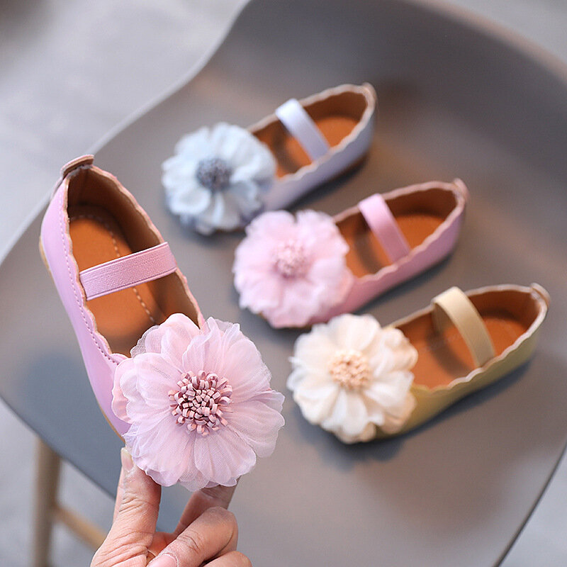 Zapatos de cuero con flores grandes para bebé, mocasines planos informales de princesa, para fiesta, boda, baile, primavera y otoño