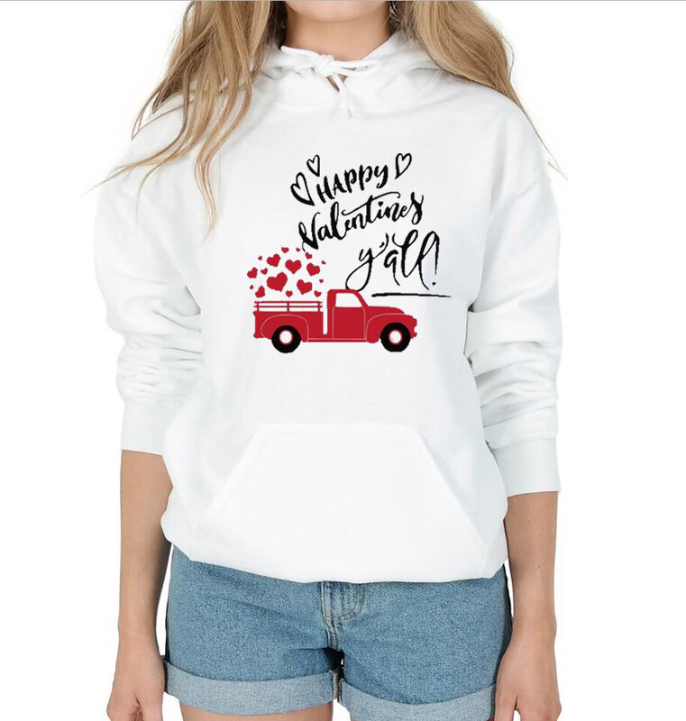 Толстовки с капюшоном Love Truck, красочные женские толстовки, свитшоты, джемпер на День святого Валентина, пуловеры