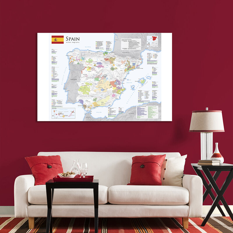 150*100 см карта испанского винного региона, Нетканая Картина на холсте, настенный художественный плакат, школьные принадлежности, украшение для дома