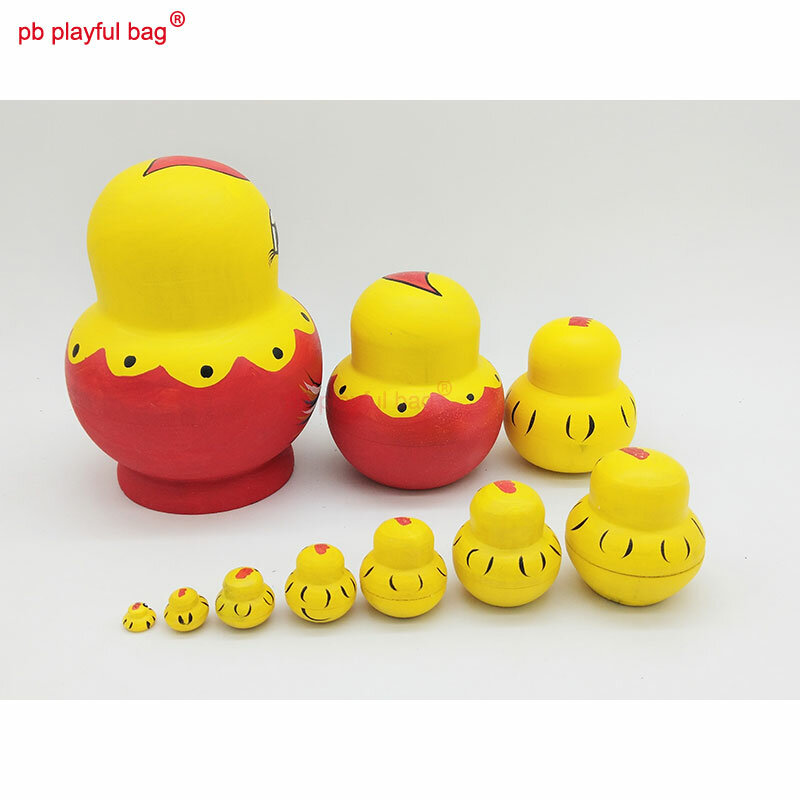 PB Playful bag-Juego de muñecas rusas de pollo de diez capas, novedoso y extraño, juguetes de madera hechos a mano, regalos artesanales, juguetes de deseos WG16