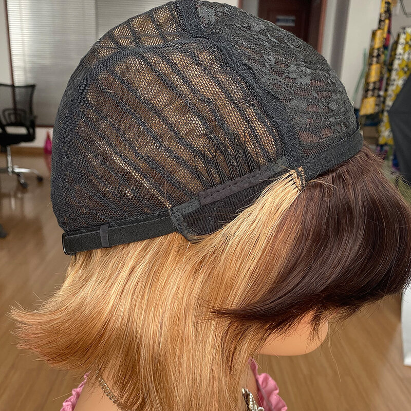 Прямые парики из натуральных волос с эффектом деграде для чернокожих женщин, Короткие парики Пикси с челкой, бразильский парик без повреждений, полный парик Боб
