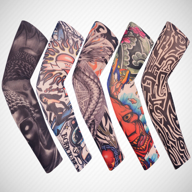 1Pcs Tattoo Printed Arm Cover Sun Protection Hand Long Cuff Cooling Sleeves Riding Sleeves Arm Protection Sleeves Glove