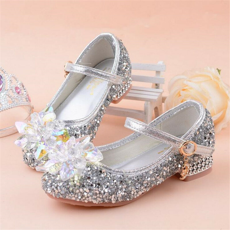 الفتيات أحذية من الجلد عالية الكعب لامعة حذاء من الكريستال الاطفال الأميرة الزفاف أحذية الحفلات للأطفال حذا فردي للسيدات حجم 27-37