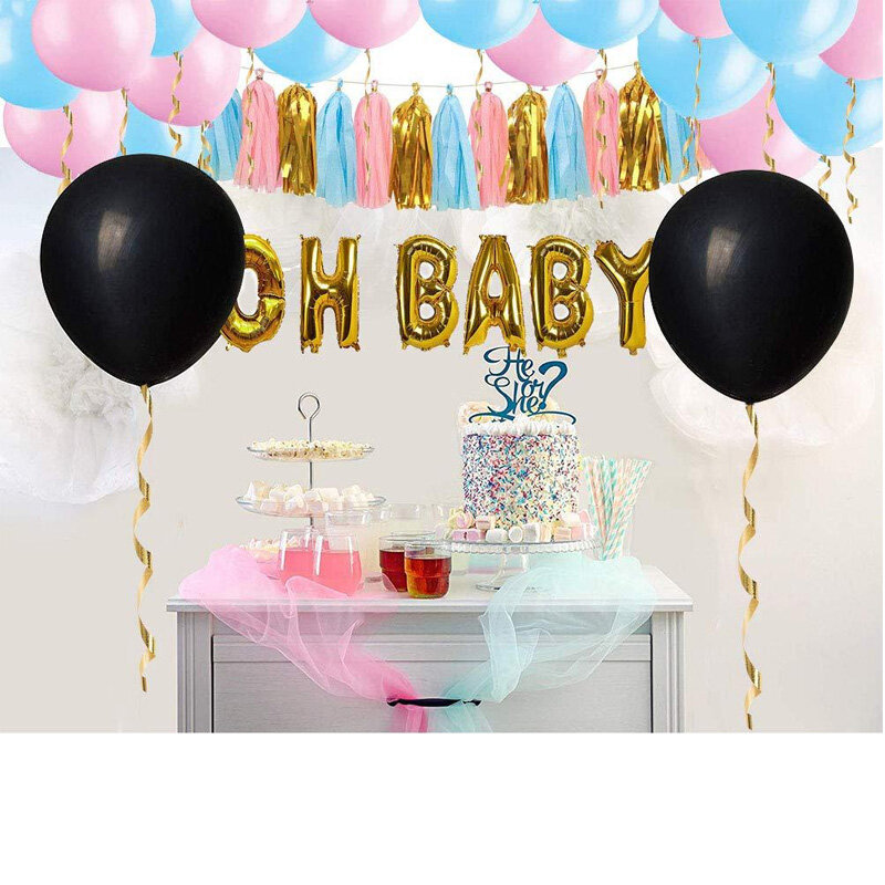 Ballon Surprise noir pour garçon ou fille, 36 pouces, en Latex, décorations de fête de révélation du sexe, confettis bleu rose, fournitures de réception-cadeau pour bébé