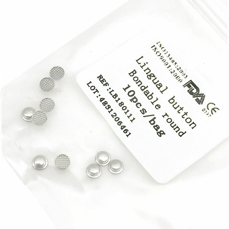 10 pçs/saco botão lingual ortodôntico dental para materiais ortodônticos monoblock base redonda bondable da malha