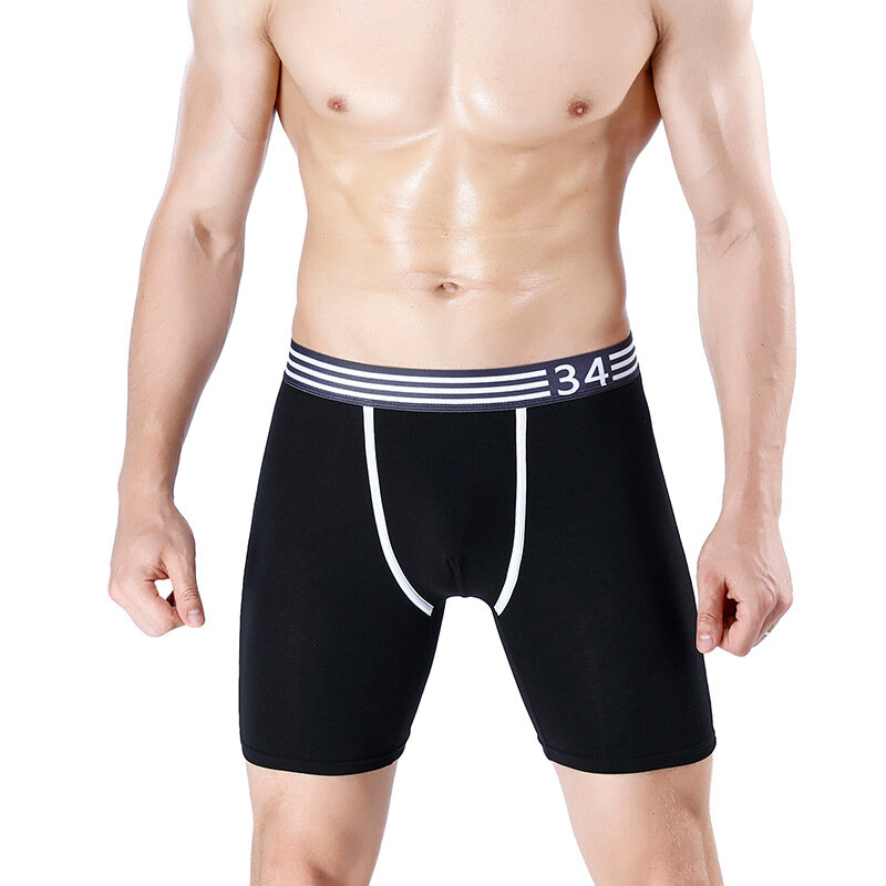 Shorts boxer de algodão masculino, alta elasticidade, boxers de perna longa, cintura média, cueca tronco, 2 unidades