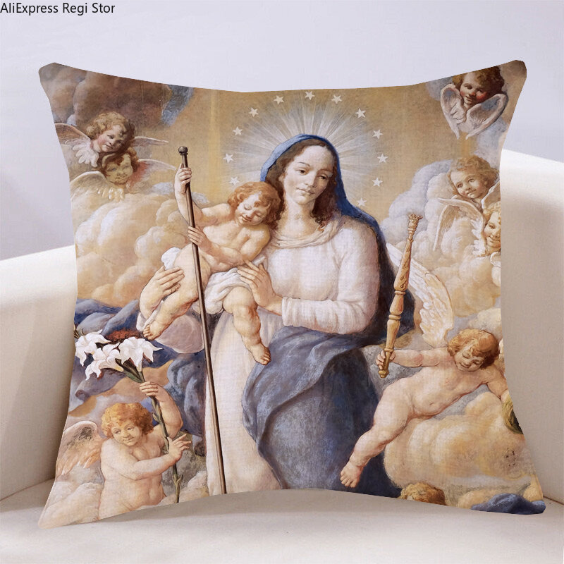 Jesus birth retro oil painting Christmas linen sofa pillow cover home living room decoration car cushion cover