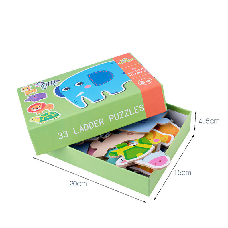 33Piece Large Size 3D Puzzle Wooden Matching Game Toy Animal Dinosaur Fruit Jigsaw Cognitive Early Educational Toys for Children