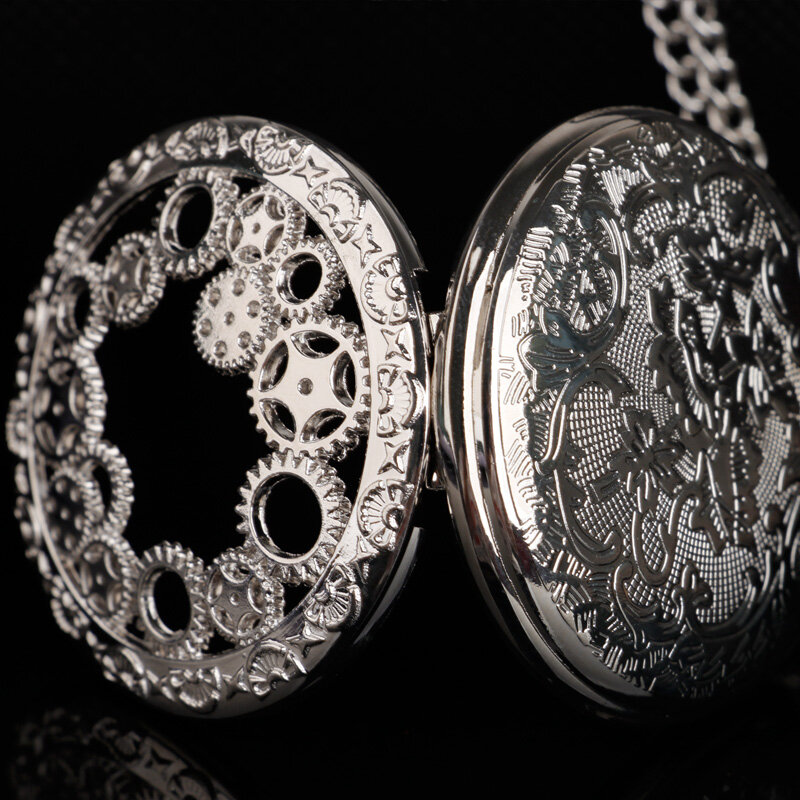 Steampunk Classic Vintage New Silver Tone Hollow Necklace Watch Pocket Watch Battery Hollow CF1091
