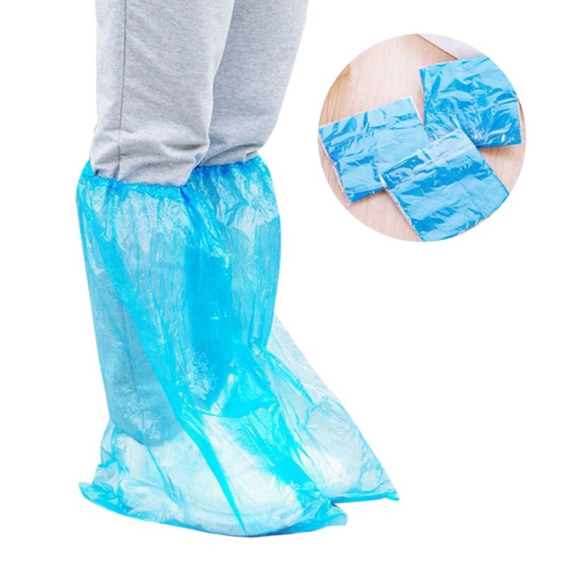 1 Pasang Tahan Lama Tahan Air Tebal Plastik Sekali Pakai Hujan Sepatu Covers High-Top Boot 62KF