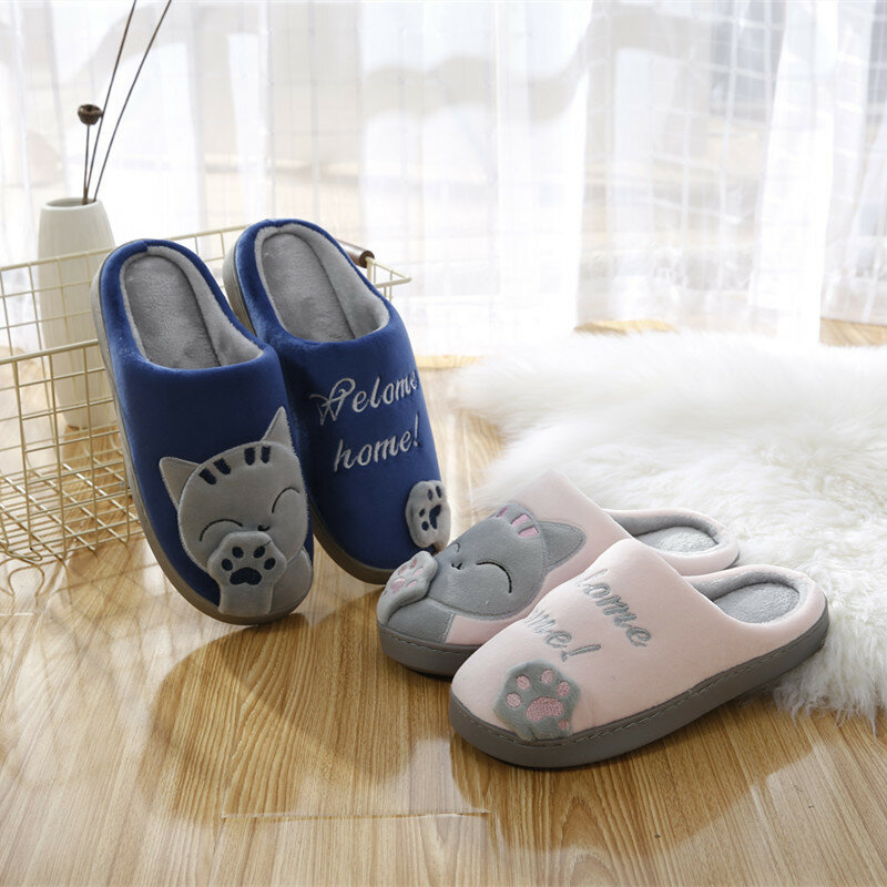 Dropship Sandal Rumah Musim Dingin Wanita Sepatu Kucing Kartun Sandal Rumah Hangat Musim Dingin Lembut Pasangan Kamar Tidur Dalam Ruangan YYJ220