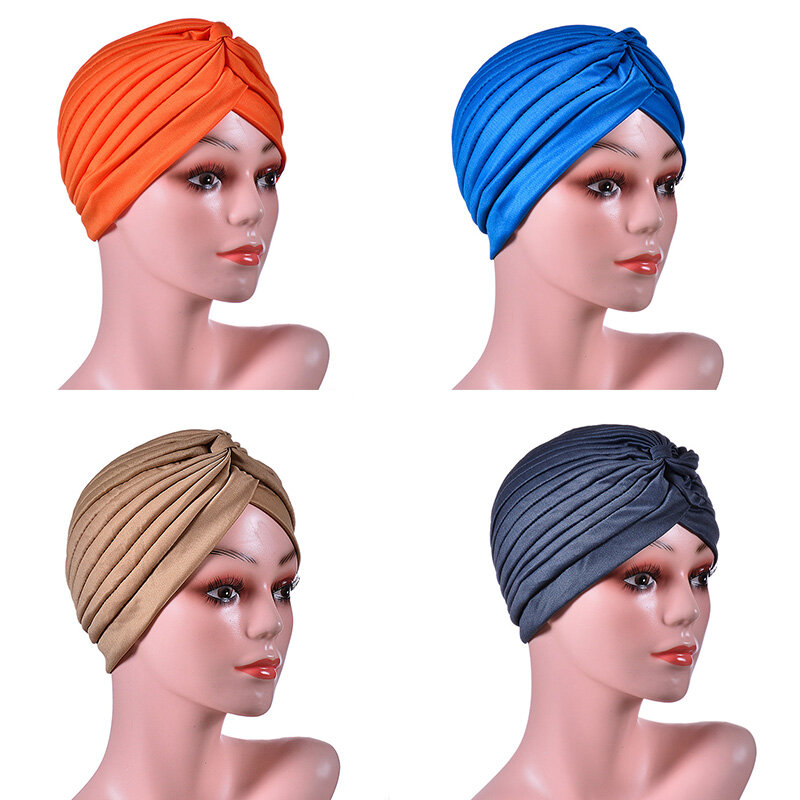 Turban Muslim Fashion topi untuk wanita, topi katun warna Solid, topi Hijab dalam Islami, penutup kepala untuk anak perempuan, topi beanie Yoga melar