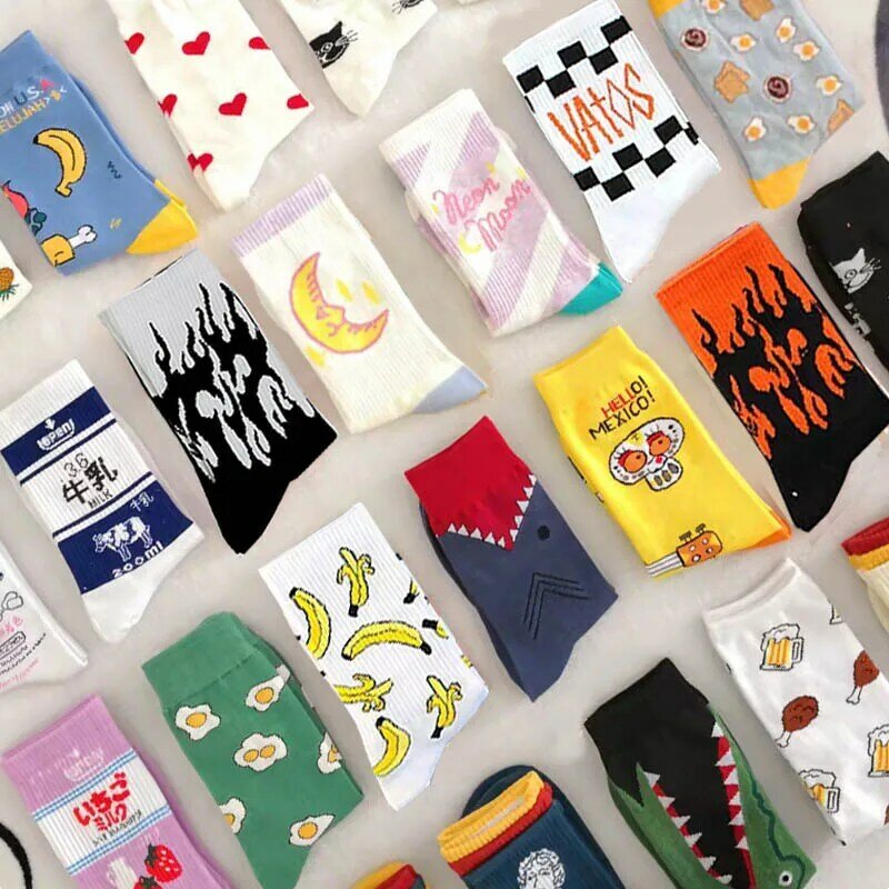Creativo de alta calidad de moda Harajuku Kawaii calcetines felices para mujeres Banana fruta fresa Animal imprimir divertidos calcetines Calcetines de llama