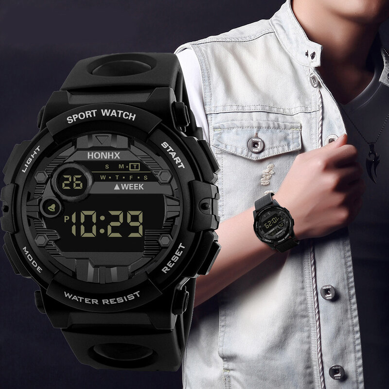 Honhx relógio masculino à prova de água relógios de luxo data digital led reloj deportivo hombre relogio digital notícias eletrônicas