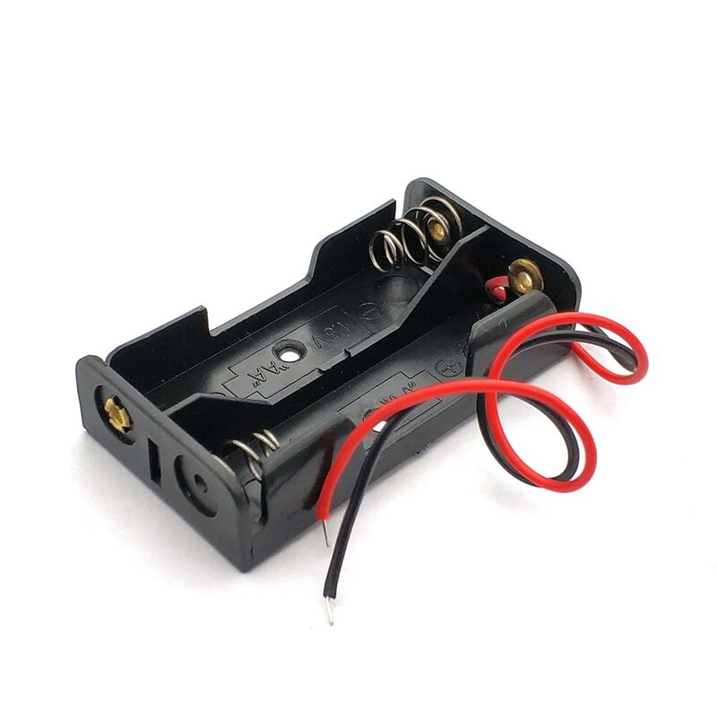 Caja de almacenamiento de baterías AA de plástico negro, contenedor de 2 ranuras, soporte de Clip de baterías DIY, Pin de plomo de alambre, AA, 1,5 V