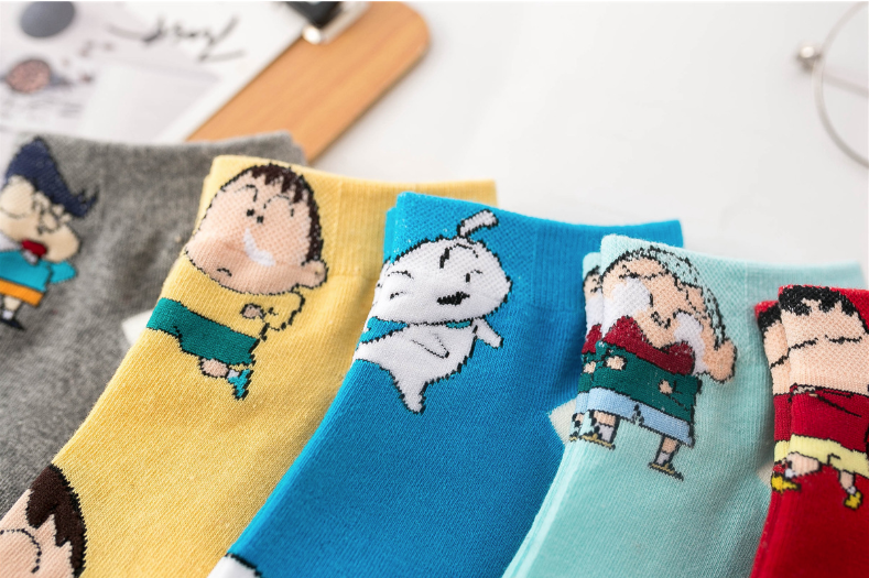 Calcetines estampados de Shin chan para mujer, calcetín de algodón con dibujos animados de Nohara Himawari Nowara Shnnosuke Toru Kazama