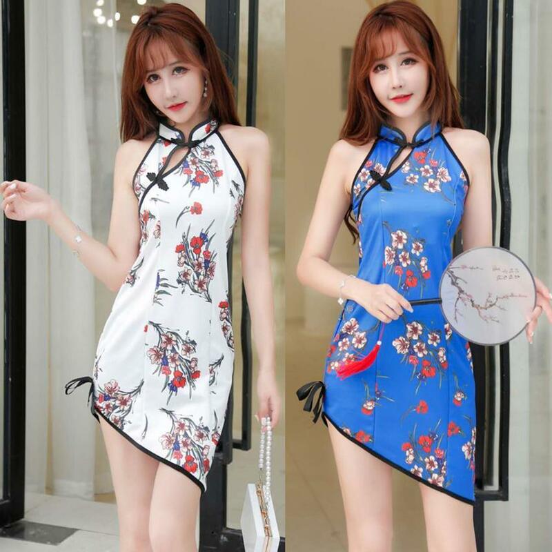 2021 new sexy women's backless improved cheongsam summer Chinese style dress