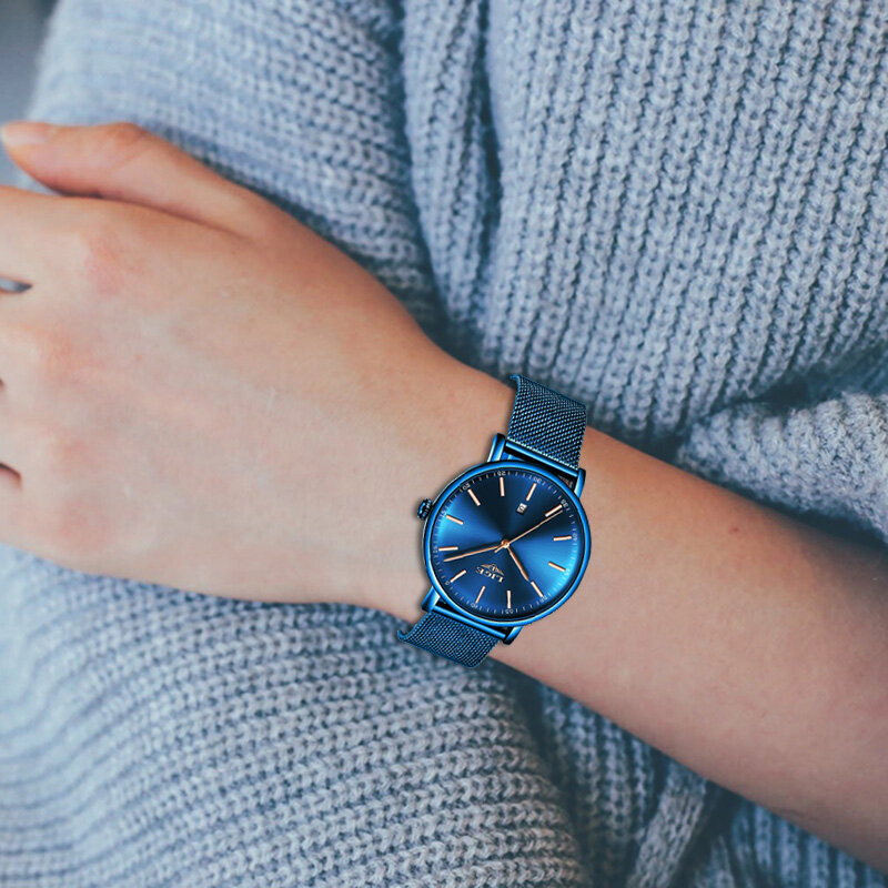LIGE-Relógio de pulso feminino impermeável em aço inoxidável, relógio de quartzo feminino, marca top, moda luxo