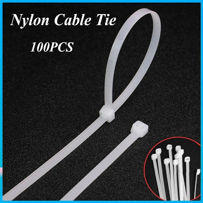 100PCS White Plastic Reusable Cable Ties 5/8series Nylon Self-locking Plastic Zip Wraps Strap Nylon Cable Tie Set Organizer