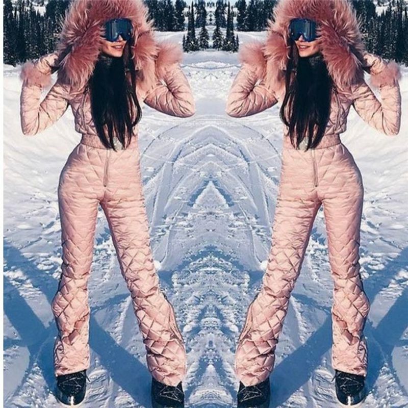 Fleece One Piece Ski Suit Women Snow Overalls Mountain Skiing Jumsuit Super Warm Winter Ski Jacket Pants Breathable Snow Set