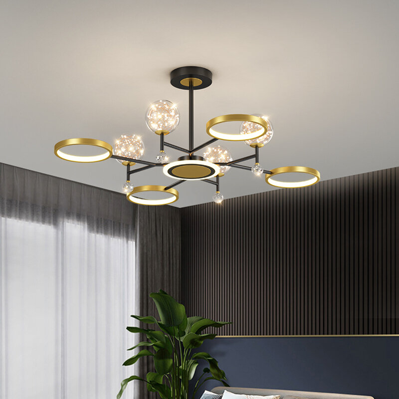 モダンな北欧デザインの天井ランプ,黒と金,リビングルーム,書斎,ダイニングテーブル,インテリア照明