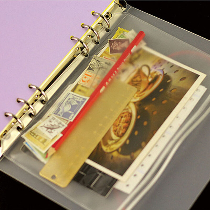 Portatarjetas de almacenamiento de PVC transparente, carpeta de anillas para cuaderno, bolsa de 6 agujeros, sobre con cremallera, accesorios para carpetas de archivos, A5, A6, A7, 1 ud.