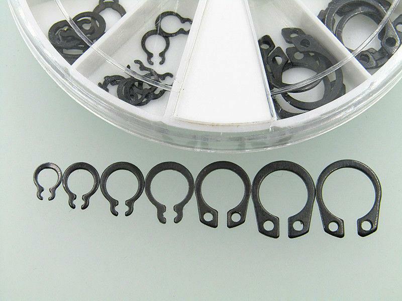 Arandelas de clip electrónico de retención externa, Kit surtido de anillo de retención a presión de acero al carbono, 70 piezas
