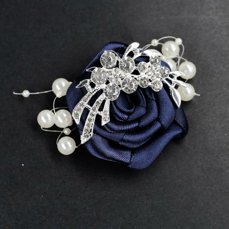 Groom Buttonhole Boutonnieres For Wedding Men Silver Diamond Corsage Pins Beaded Brooch Boutonniere Mariage Prom Ceremony XH522