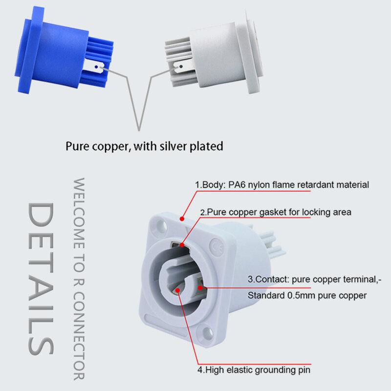 1Pc 20A Powercon Chassis Connector 3 Pin NAC3MPA-1 NAC3MPB-1 Vrouwelijke Socket Terminals Voor Elektrische Boor Led Scherm Podium Verlichting