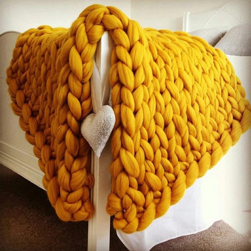 Couverture tricotée épaisse en laine mérinos | Grandes couvertures tricotées, faites à la main, gros canapé-lit, laine épaisse, hiver