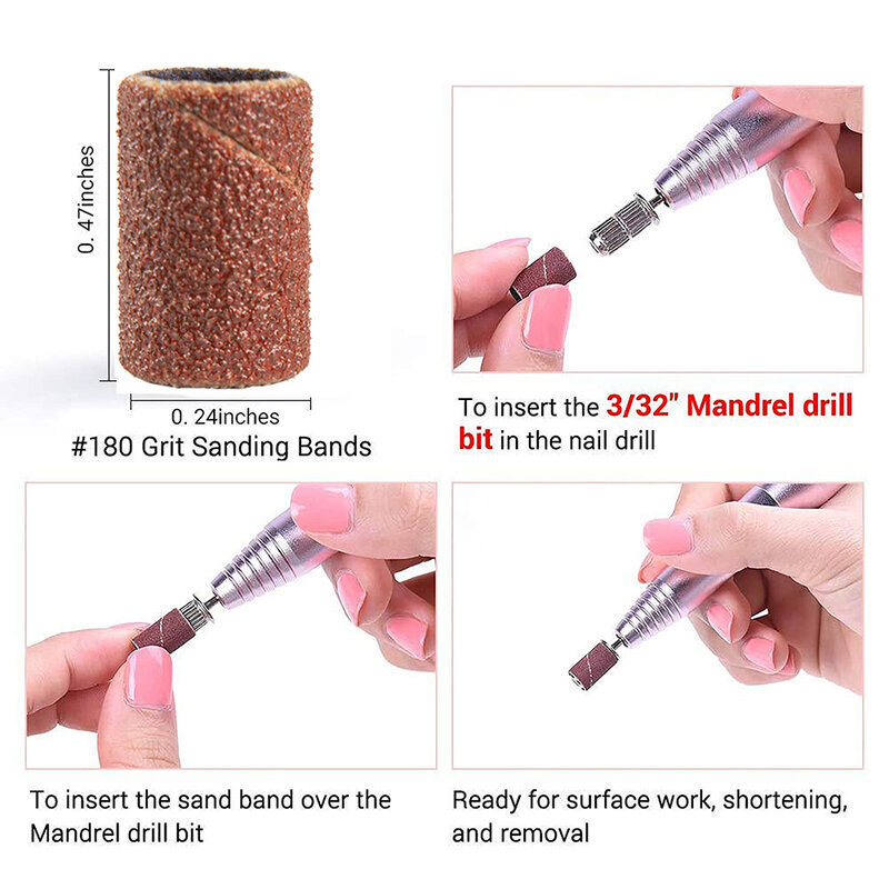 50/100Pcs Nail เจาะ Bits Sanding Bands สำหรับเล็บเจาะไฟล์ Grinder Sander ชุดสำหรับเล็บอะคริลิคเจลถอด Pedicure เครื่องมือ