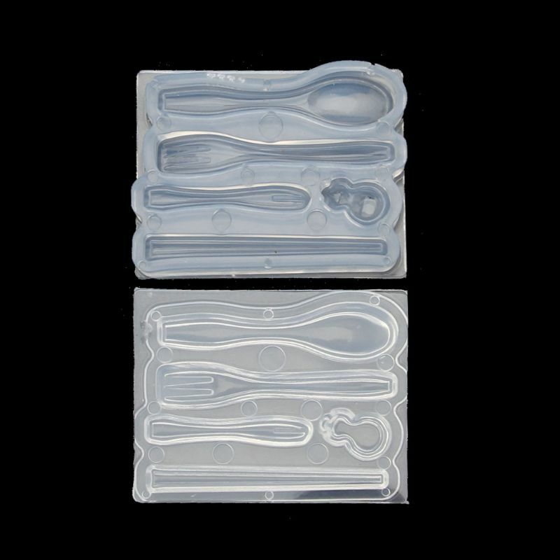 Mini hashi colheres de resina, garfos, molde de silicone para resina epóxi, ferramentas de joias, 1 conjunto