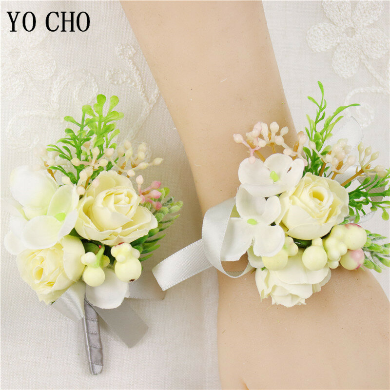 Yo Cho Pernikahan Boutonniere Sutra Rose Bunga Pesta Prom Gadis Pergelangan Tangan Korsase Bunga Kancing Pengiring Pengantin Korsase Pernikahan Persediaan