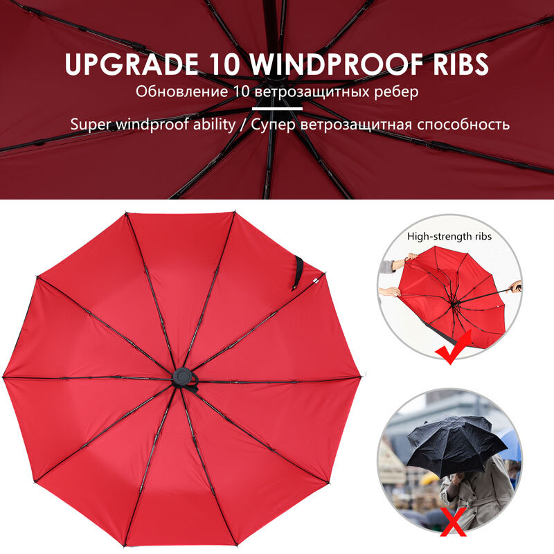 Paraguas para hombre y mujer, sombrilla automática de doble capa resistente a la lluvia, al sol y al viento, accesorio plegable portátil de gran tamaño ideal para negocios, 3 pliegues