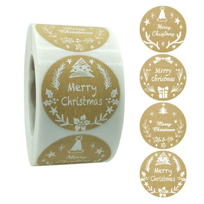 Étiquettes autocollantes de scellage, 3.8cm/1.5 pouces, autocollants joyeux noël Kraft pour emballage boulangerie, papeterie de décoration pour cadeaux