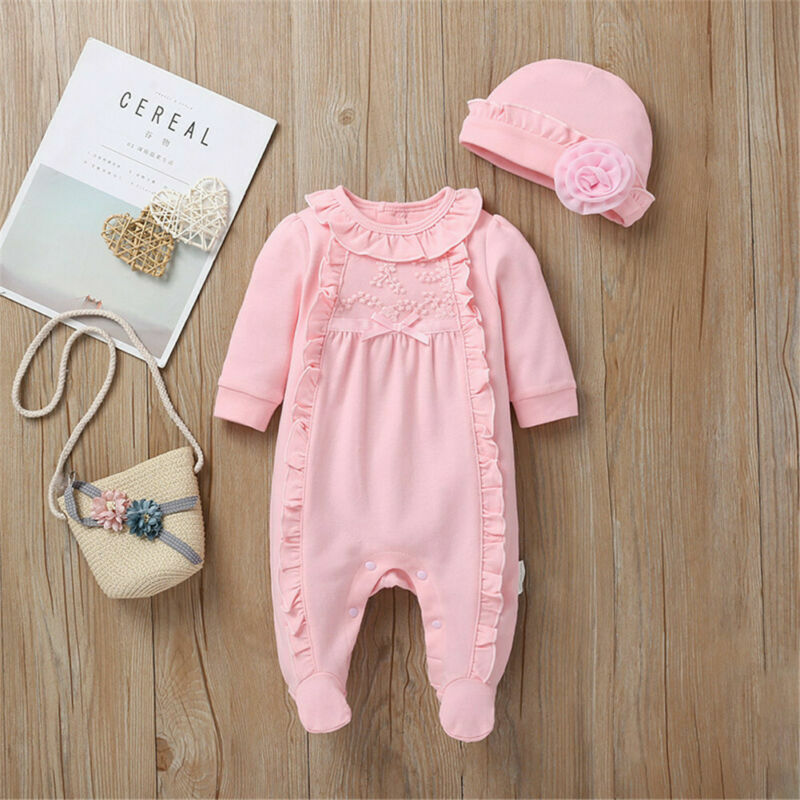 New Autumn Winter Baby Long Sleeve Jumpsuit Girl One Piece Romper+Hat Cotton Toddler Clothing Infant Rompers Kids Jumpsuits