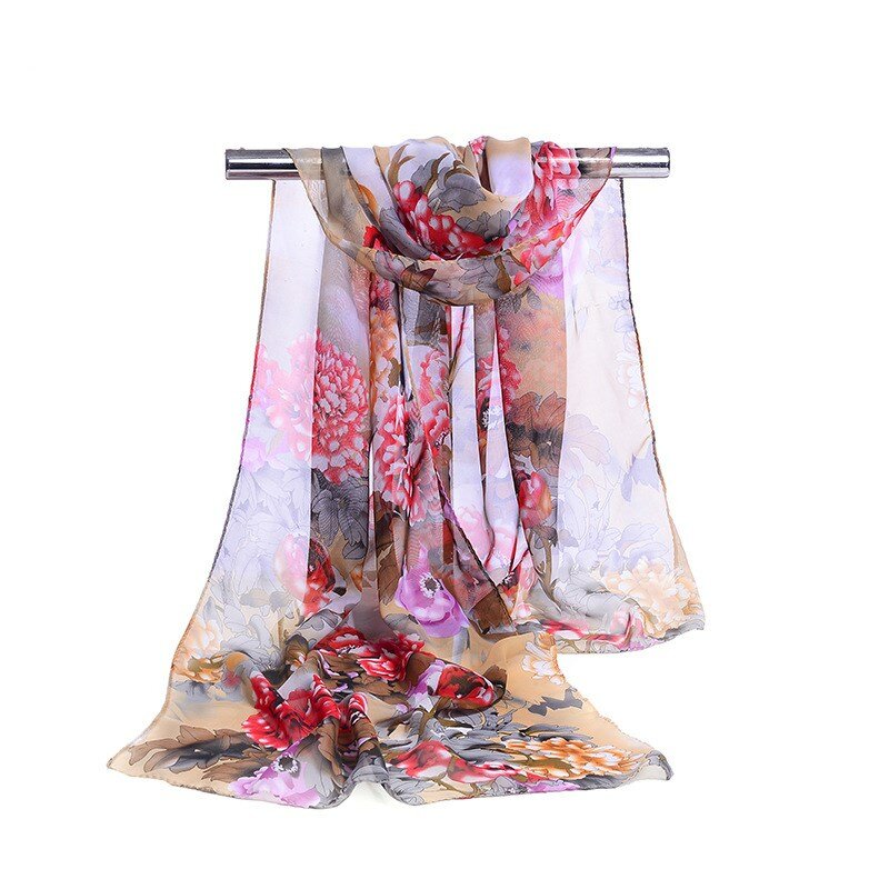 Шифоновый полосатый шарф с цветочным принтом, 160 х50 см, новинка, Солнцезащитная шаль