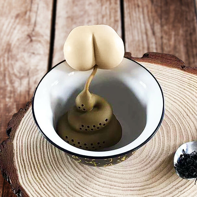 Colador de hojas de té reutilizable de silicona de grado alimenticio innovador con forma de excremento, herramienta de té divertida y duradera, difusor de filtro de hierbas aromáticas