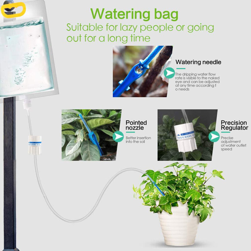 Bolsa de riego de plantas de 3,5 l, bolsa de riego automático ajustable para macetas de jardín, dispositivo de aguja de goteo, bolsa de agua de riego de jardín automática