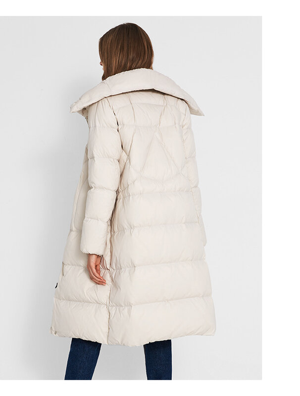 Winter over the knee stand collar bread style thicker warm duck down parkas female oversized fluffy duck down coat F270
