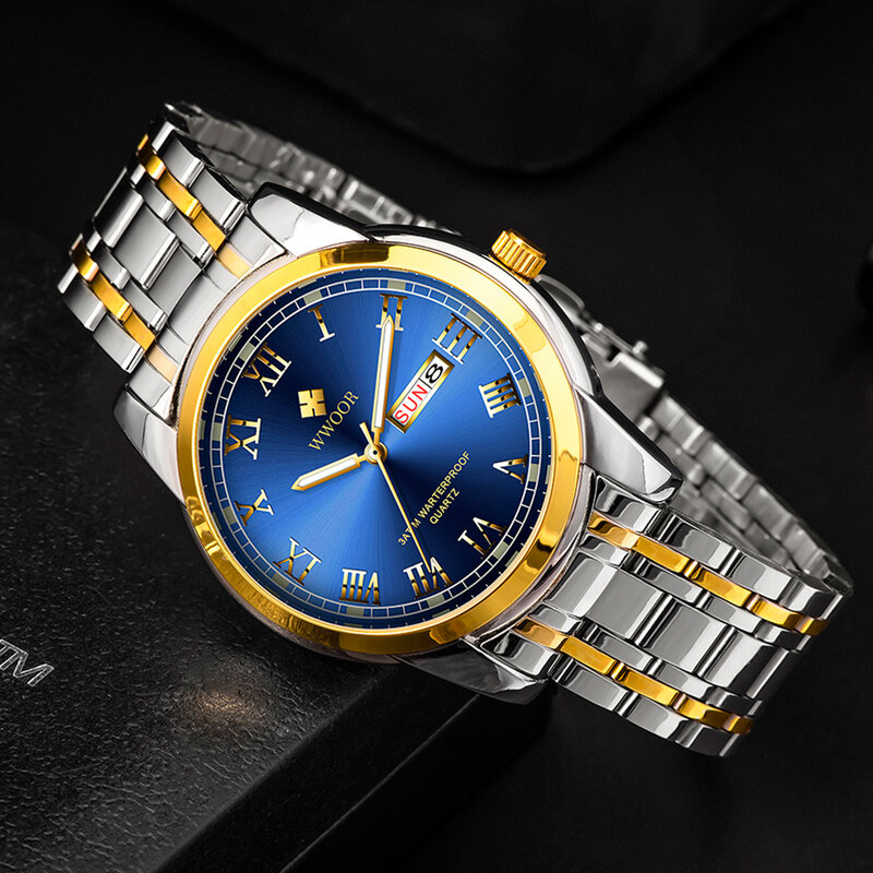 WWOOR-Montre à quartz d'affaires pour hommes, montres-bracelets en acier inoxydable, horloge étanche, marque de luxe, nouveau