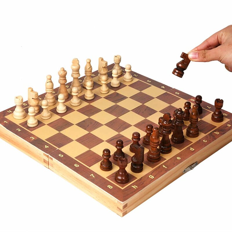 Folding Chess Set Wooden Folding Test Magnetic International Chess Portable Travel Desktop Game Toy Chess Set
