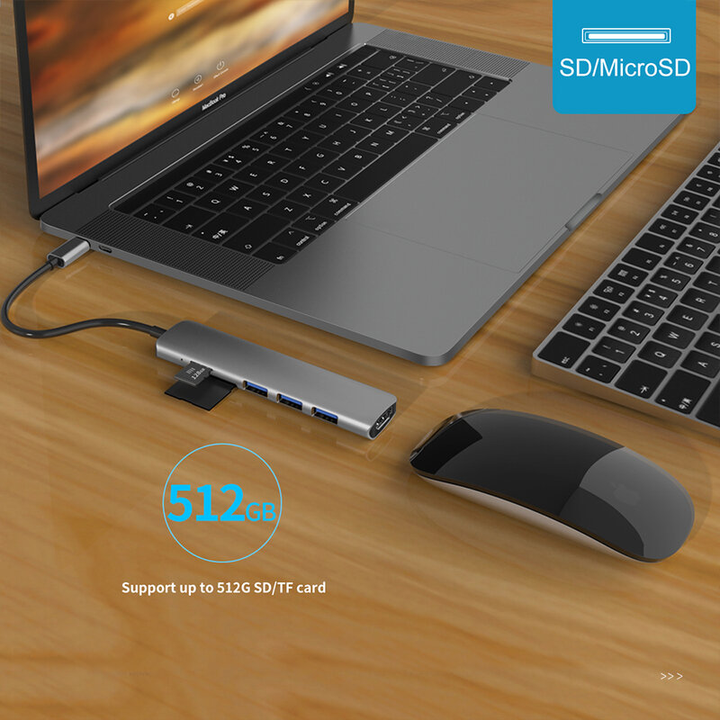 USB-концентратор USB 3,1 Type-C/HDMI, 4K, Thunderbolt 3, с концентратором 3,0 TF, слот для чтения SD, PD, для MacBook Pro/Air/Huawei Mate