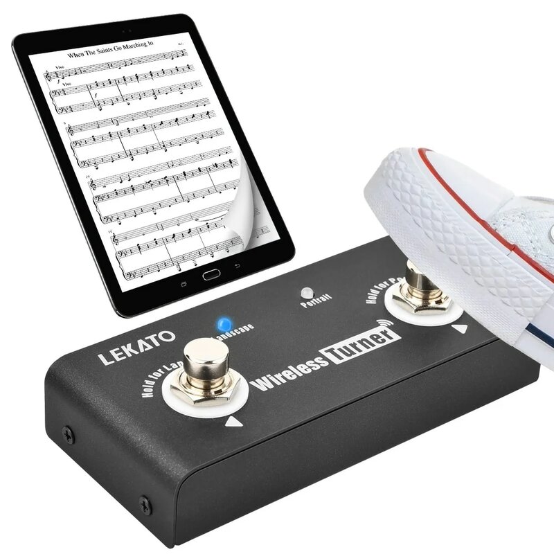 Lekato tuner pedal sem fio externo página de pedal de efeito de guitarra pedal de página turner para guitarra looper smartphones tablets