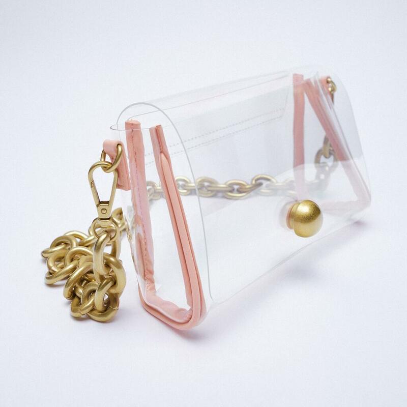 Luxury Pu Leather Shoulder Bags Women Fashion Thick Chains Transparent Bag Designer Clear Pvc Crossbody Bag Small Summer Purses