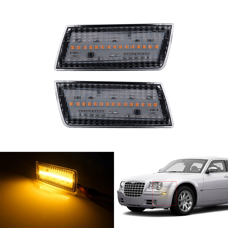 ANGRONG-indicador lateral LED ámbar para coche, luz de señal de giro, lente transparente, para Chrysler 300, 2005-2014, 2x