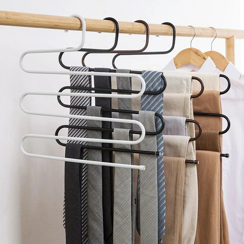 5 Layers S-Shape Iron Wardrobe Storage Hangers Pants Trousers Hanger Multi-Layers Clothing Storage Rack Closet Space Saver Rack