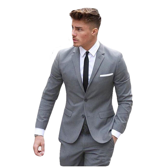 2020 New Arrival Classy Gray Custom Made Mens Suit Two Pieces Wedding Tuxedos Slim Fit Groom Business Suits (Jacket+Pants)