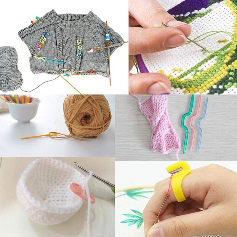 Nonvor 77Pcs Crochet Kit Gancio di Lavoro A Maglia Aghi Set con il Sacchetto Di Immagazzinaggio Grande Occhio Blunt Aghi di Plastica Stitch Markers Strumenti per la Tessitura