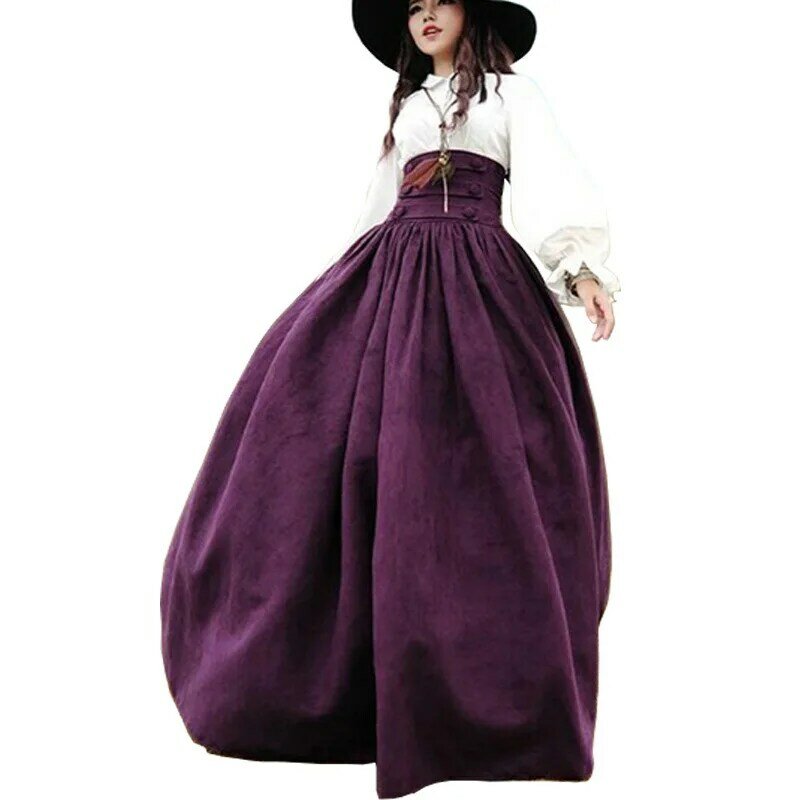 2019新しい女性中世エレガントなスカート固体ハイトウエスト中世ルネッサンス衣装ヴィンテージスイングプリーツスカート